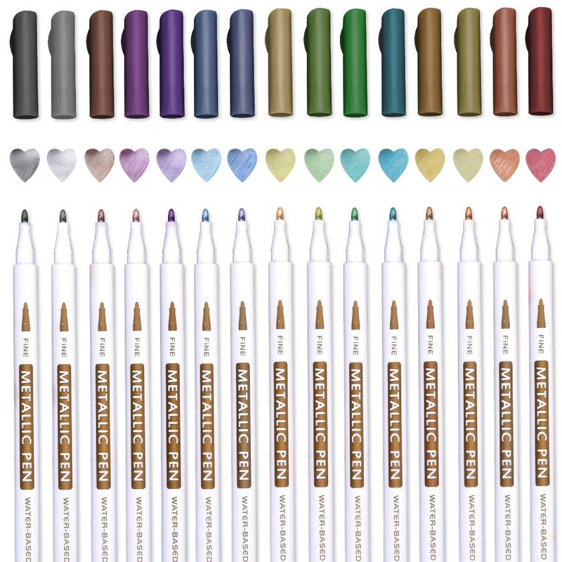 Lelix Metallic Brush Markers and Metallic Brush Tip Pen Set - 15 Colours - Image 1